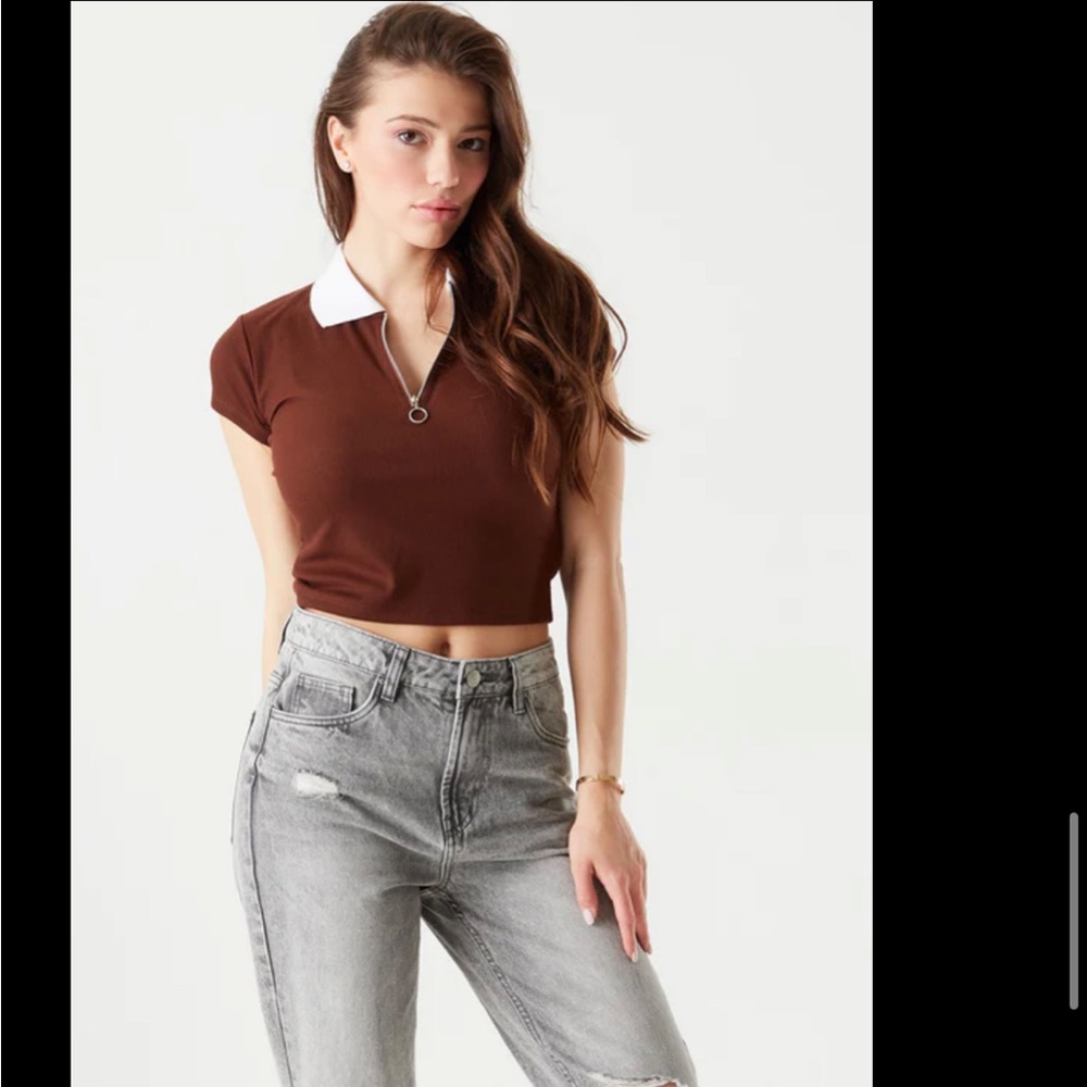 Zip Cropped Polo Top